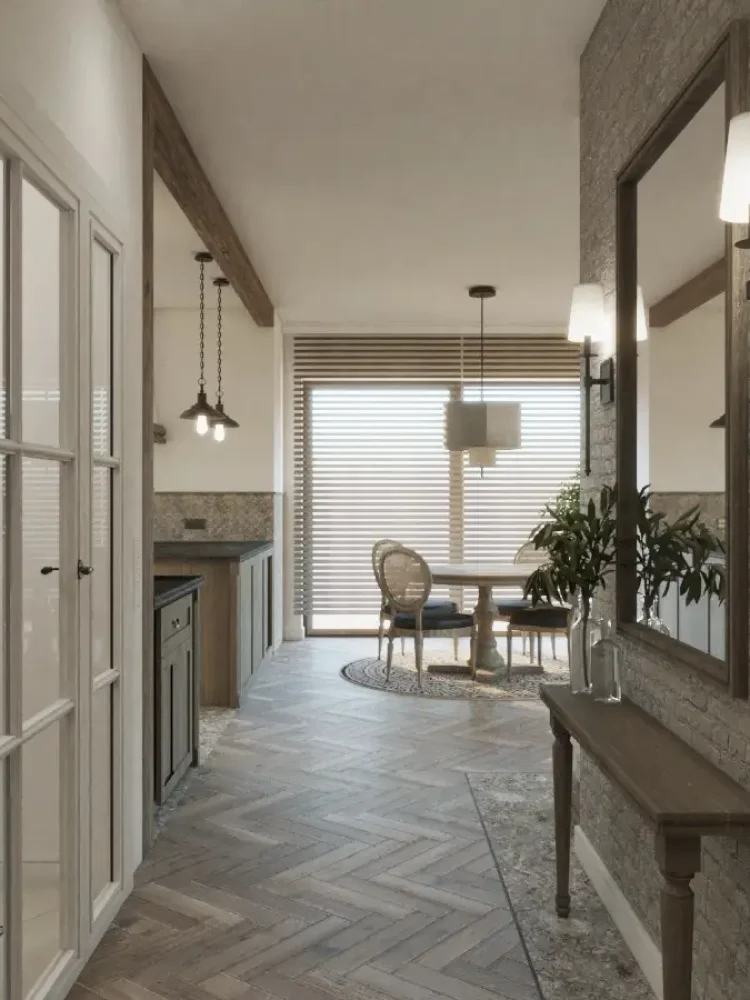 Dom w stylu farmhouse, przedpokój.